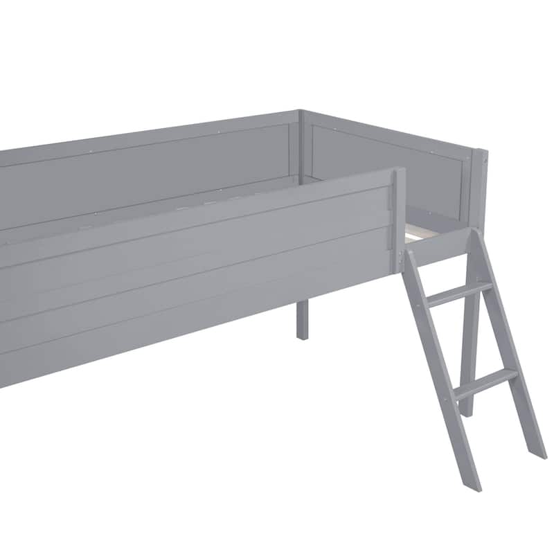 Wooden LED Gaming Loft Bed with Built In Desk, Solid Pinewood Low Loftbed Frame with Under Bed Storage Space and Ladder