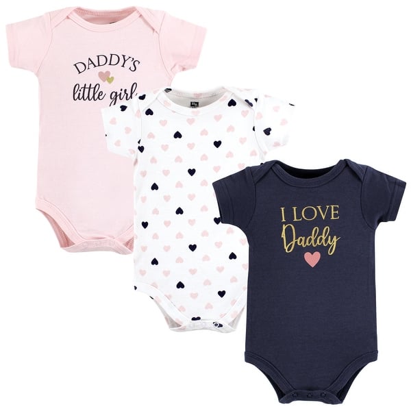 slide 1 of 1, Hudson Baby Infant Girl Cotton Bodysuits, Girl Daddy Pink Navy 3Pk 18-24 Months - Girl Daddy Pink Navy 3Pk