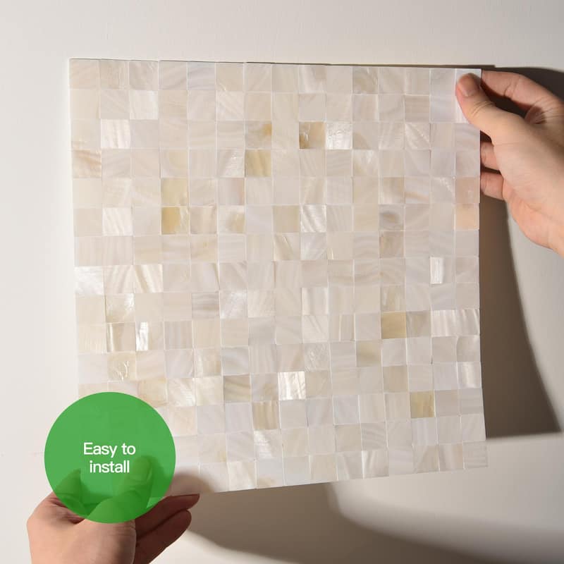 Art3d 12"x12" Mother of Pearl Tile Square White Seamless