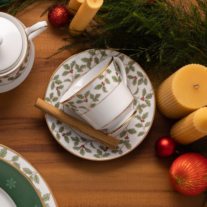 Noritake Holly & Berry Gold Set Of 4 Saucers, 6"