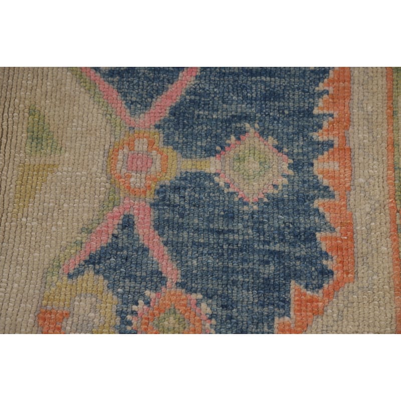 Hand Knotted Oriental 100% Wool Carpet Transitional All-Over Beige & Ivories Oushak Area Rug - 14' 2'' X 6' 1''