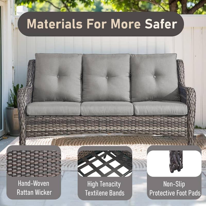 Outdoor Sofa with Swivel Chairs and Glider Sofa - Grey cushion