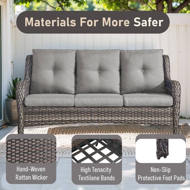 Pocassy 5 Pieces Outdoor Patio 3-Seat Sofa Chairs with Coffee Table