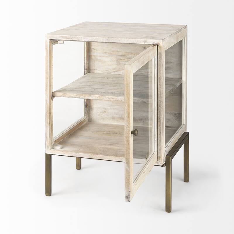 Arelius Light Brown Solid Wood w/ Black Metal Frame End/Side Table