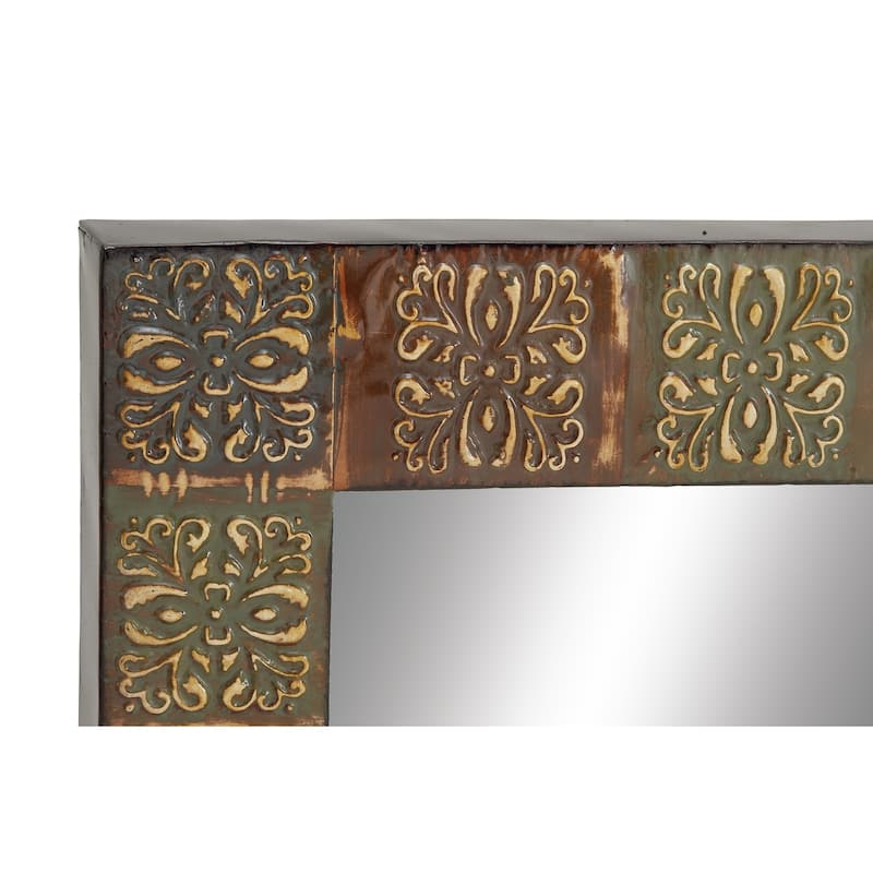 Multi Colored Metal Floral Room Wall Mirror with Embossed Metal