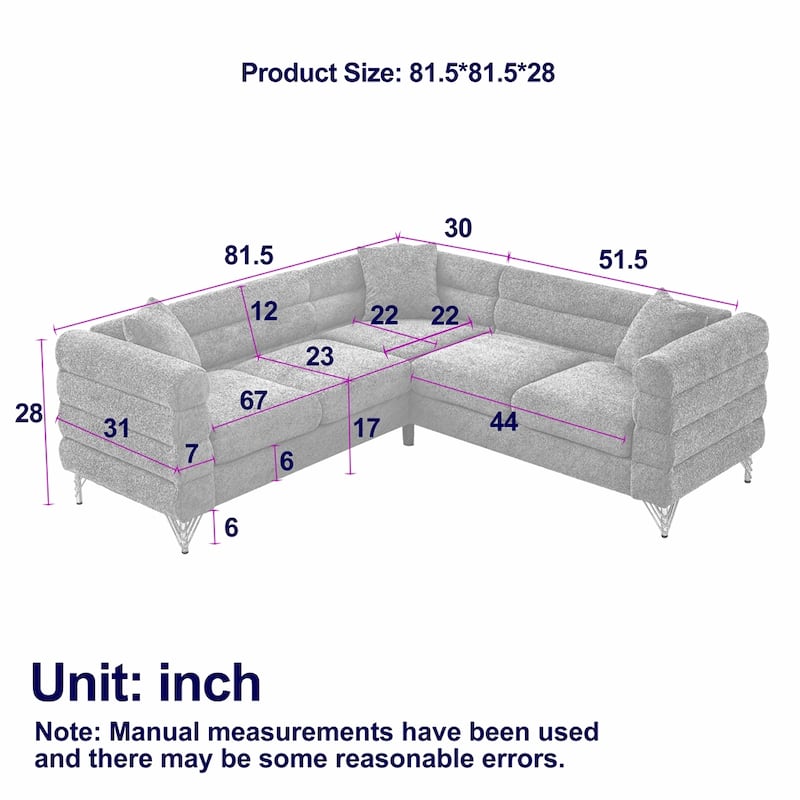 81.5" Oversized 5-Seater L-Shaped Sectional Corner Sofa w/ 3 Cushions