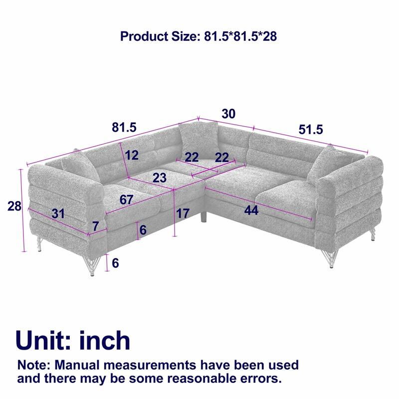81.5-Inch Oversized Corner L-Shaped Sectional Sofa with 3 Cushions