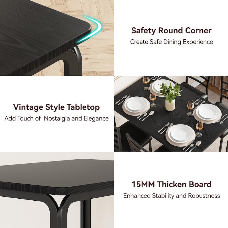 5-piece Farmhouse Dining Table Set for 4
