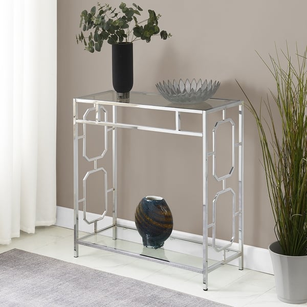 Convenience Concepts Omega Chrome Glass Hall Table with Shelf On Sale