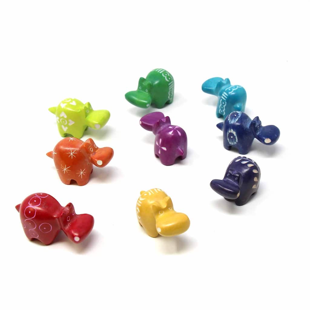 Tiny Hippos Soapstone Sculptures - Assorted Pack of 5 Colors