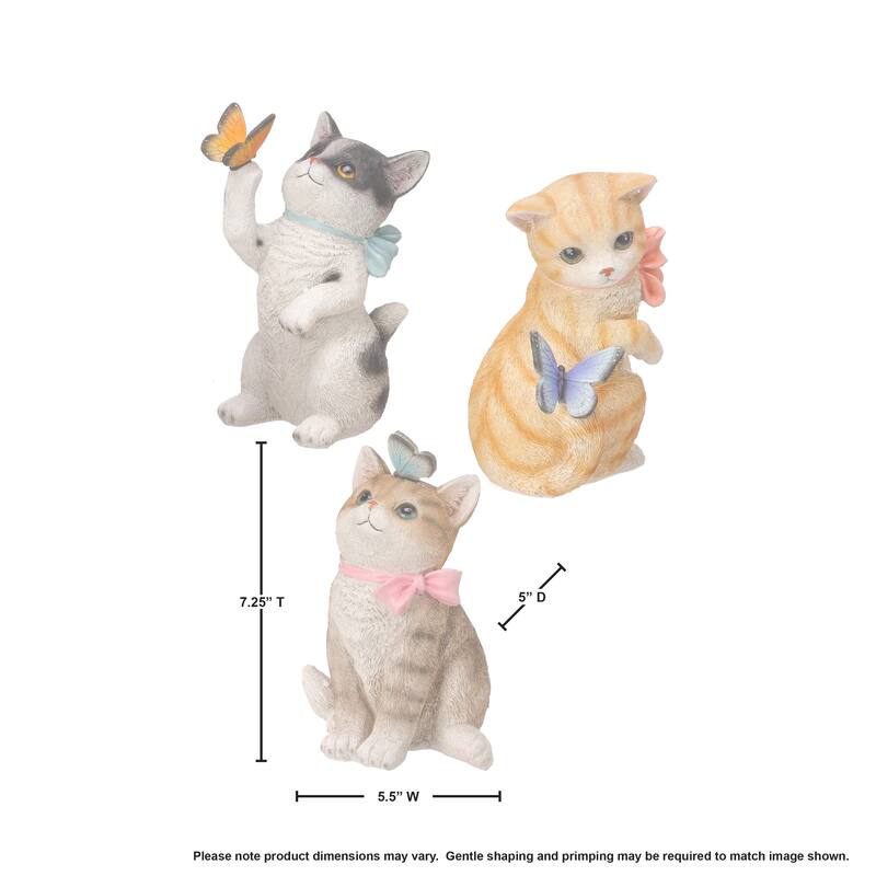 Cat With Bow And Butterfly 7.5-8.5" Set of 3 - 8.5