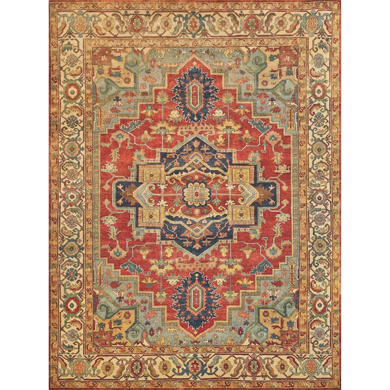 EXQUISITE RUGS Antique Weave Serapi Hand-knotted New Zealand Wool Rust/Blue Area Rug.