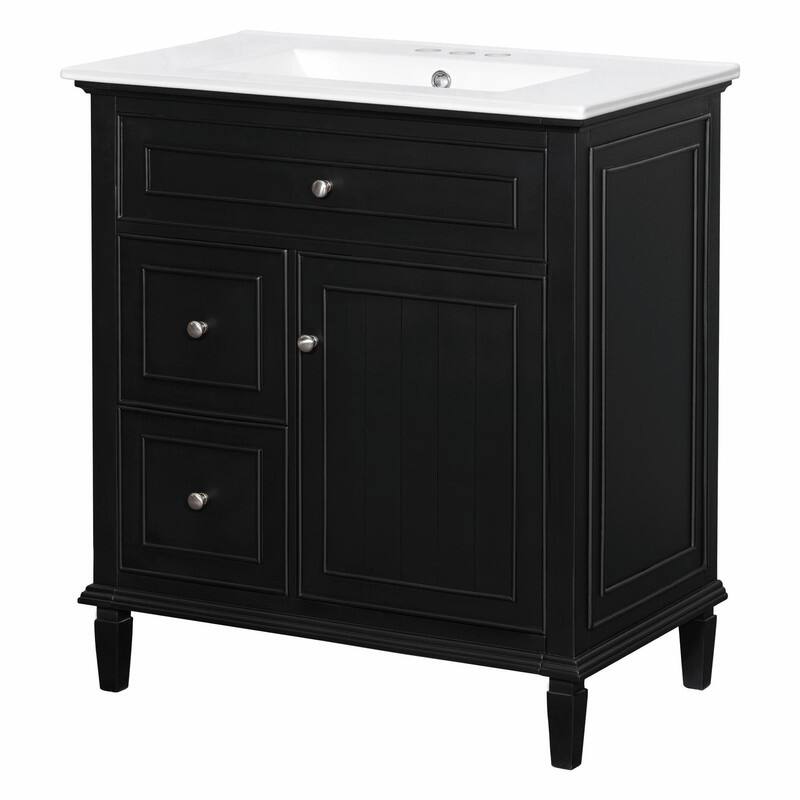 30 Inch Bathroom Vanity with Sink, Modern Vanity Cabinet with One Flip Drawer and Two Storage Drawers