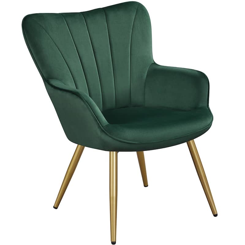 Yaheetech Modern Pleated Curved Back Velvet Accent Chair Modern Armchair for Living Room - Green