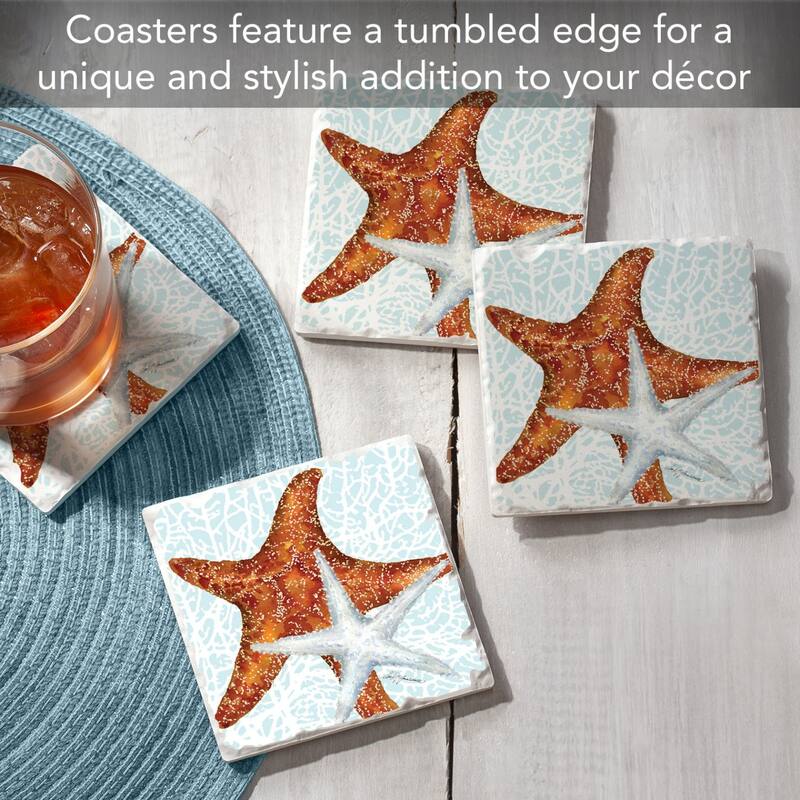 4-Pack Absorbent Stone Coasters with Protective Cork Backing 4" Square Made in The USA Easily Wipes Clean