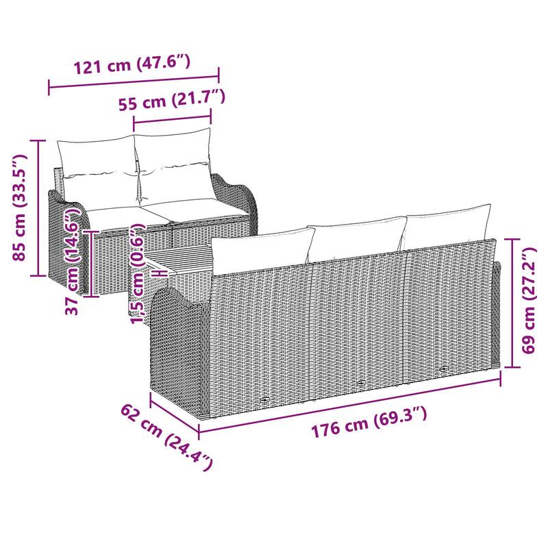 vidaXL 6 Piece Garden Sofa Set with Cushions - 69.3×24.4×27.2