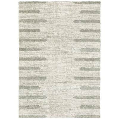 Style Haven Valentina Striped Edge Ivory/ Grey Shag Rug