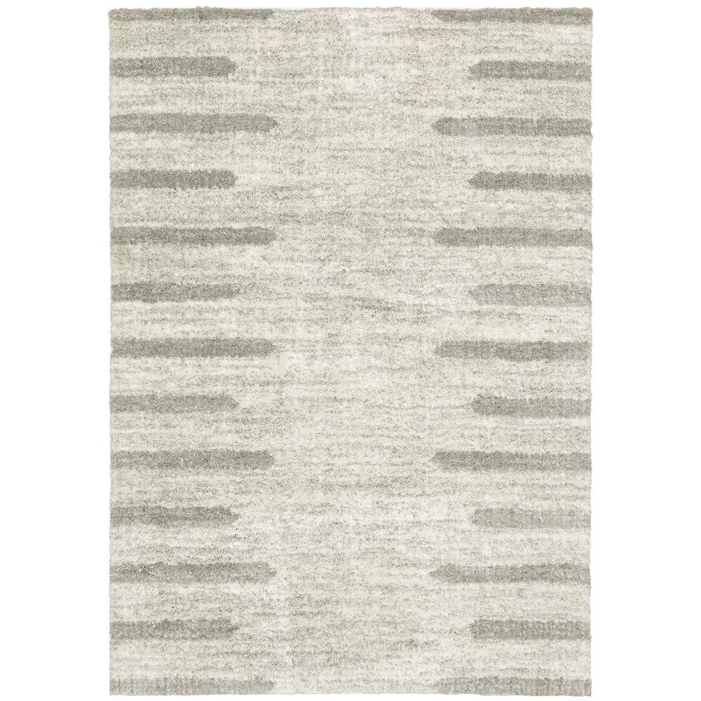 Style Haven Valentina Striped Edge Ivory/ Grey Shag Rug