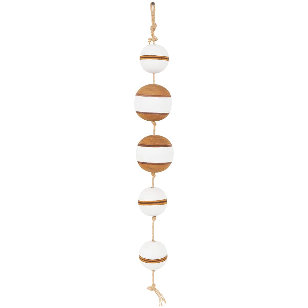 Wood Buoy Two-Toned Striped Hanging Wall Decor with White Accents and Jute Rope - Brown - Roche River Decor