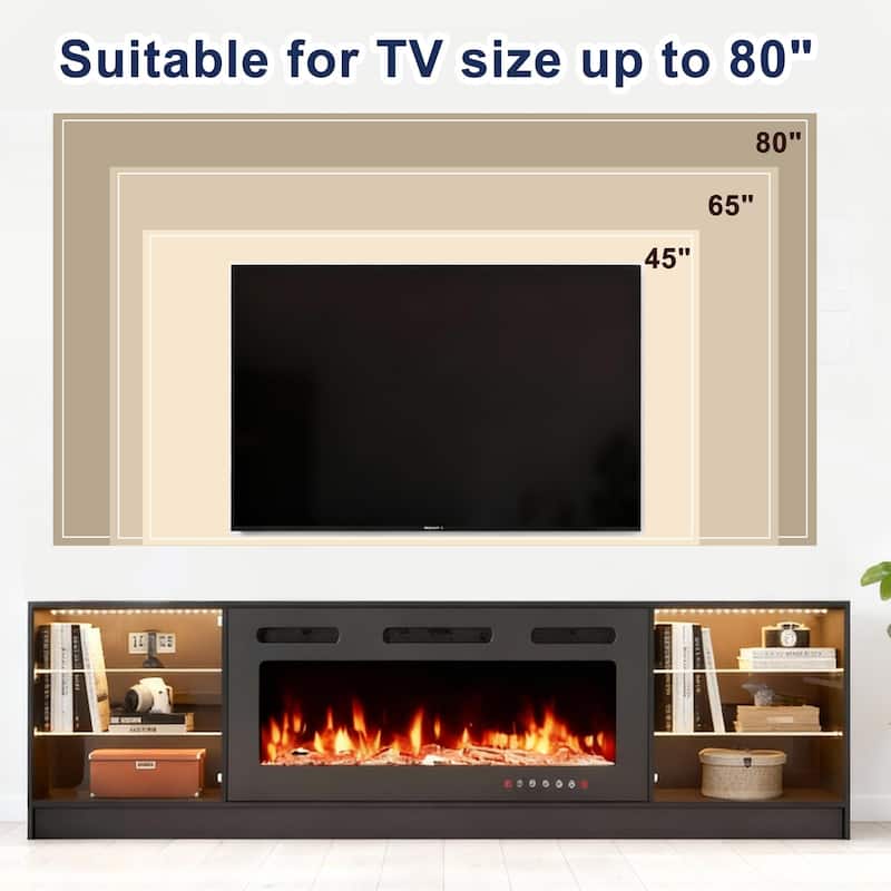 EROMMY Electric Fireplace TV Stand, Living Room Media Storage Cabinet and Entertainment Console