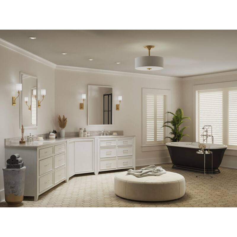 Inspire Collection Two-Light Satin Brass Summer Linen Shade New Traditional Semi-Flush Light - 13 in x 13 in x 10.125 in