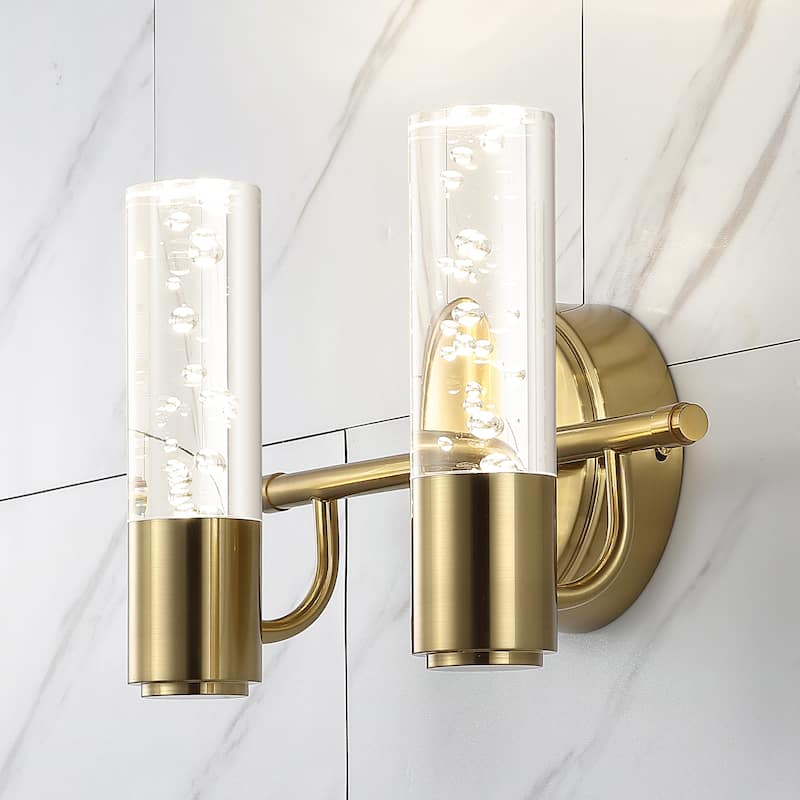 Alain Minimalist Modern Bubble Acrylic/Iron Integrated LED Vanity Light, by JONATHAN Y - 2-Light - Gold