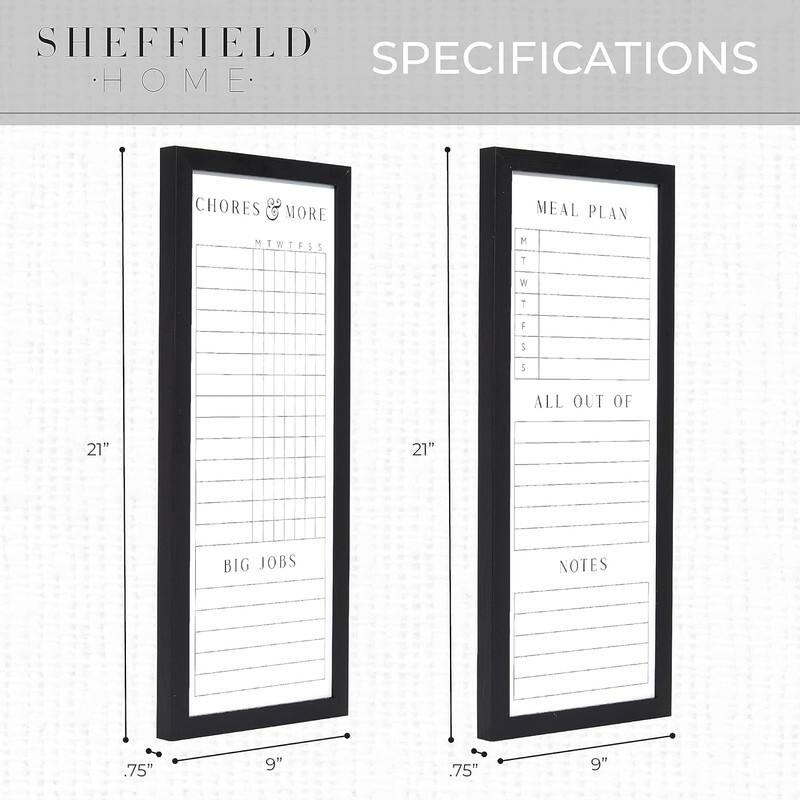 Sheffield Home Set of Two Family Planner Dry Erase Boards Featuring, Shopping List, Weekly Meal Planner and Notes, 9x21 Inch