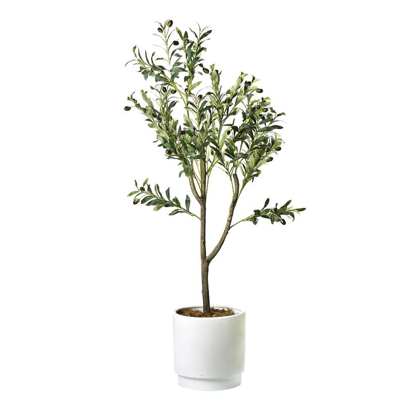 American Art Decor Artificial Faux Tree in White Tapered Ceramic Pot