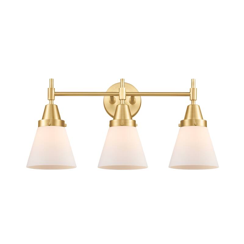 Innovations Lighting 447-3W-11-25 Cone Vanity Cone 3 Light 25" Wide - Satin Gold / Matte White