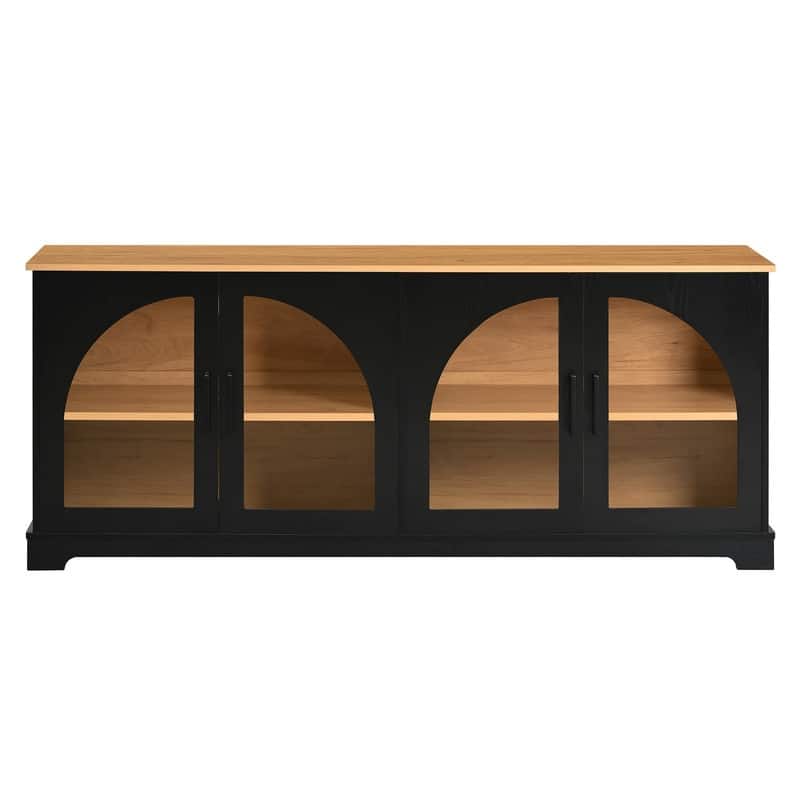 Farmhouse 66.9" TV Stand for TVs Up to 70", Wood Media Console with Adjustable Shelves and Glass Doors