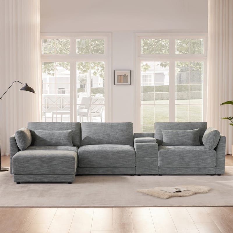 Modern L-Shaped Modular Sectional Sofa with Storage Console and USB Charging by Harper & Bright Designs - Grey