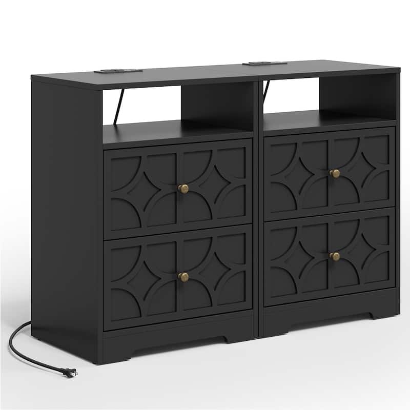 Large Night Stand with 2 Drawers and Charging Station, Set of 2