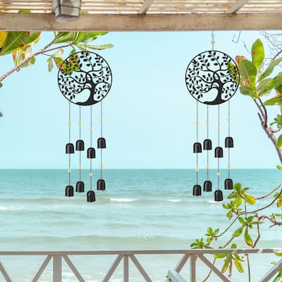 Glitzhome Set of 2 - 32"H Metal Tree of Life Windchime with Bells - 32''H