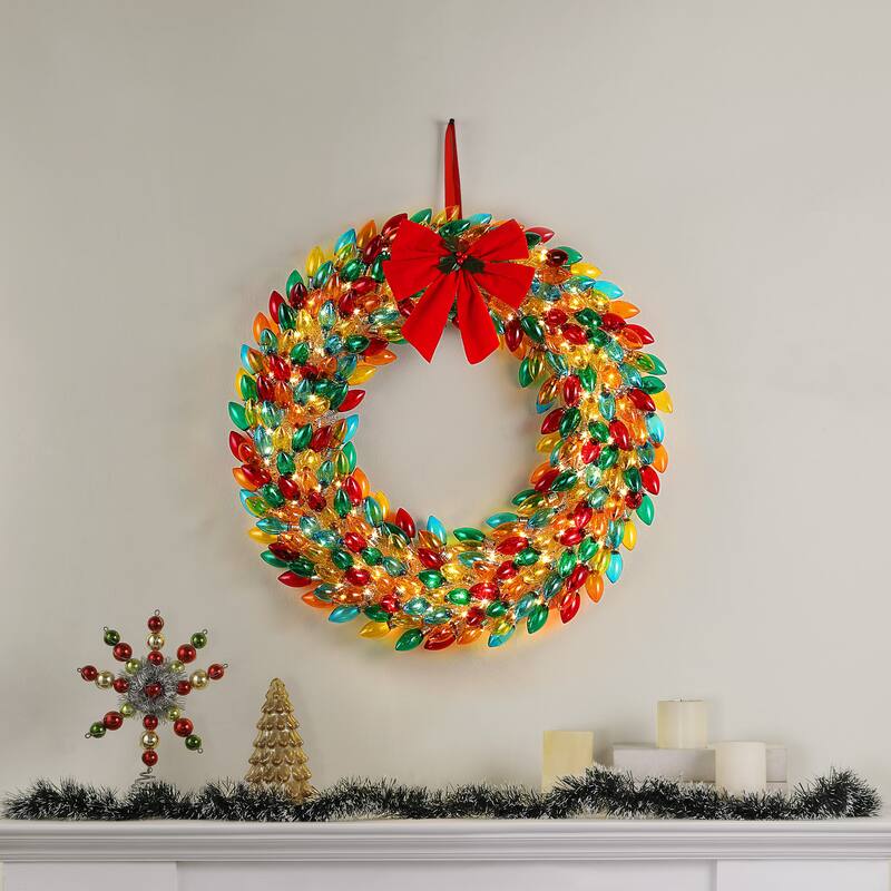 30 in. Retro C9 Bulb Wreath - Multi-Color - 30 in.
