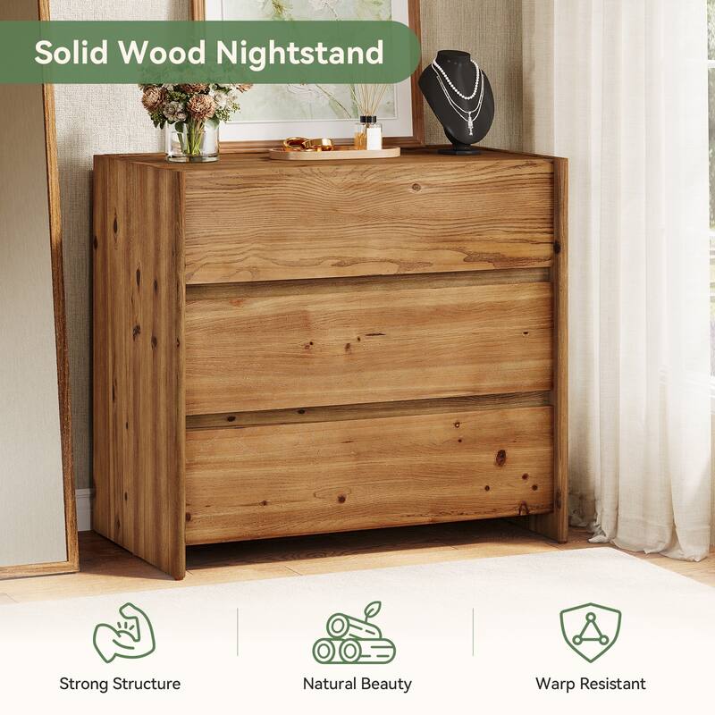 Oversized Solid Wood Nightstand, 31.5-Inch Farmhouse Night Stand