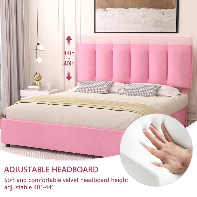 Javlergo Bed Frame with Storage Drawers, Upholstered Platform Bed Frame with Adjustable Headboard