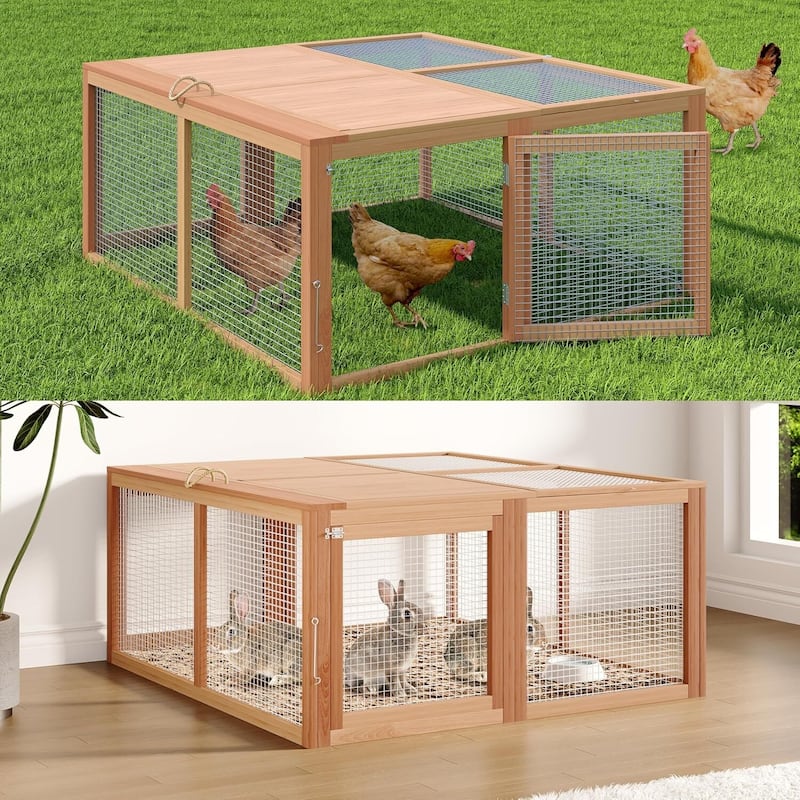 Portable Wooden Folding Chicken Coop Rabbit Hutch for Outdoor, Indoor