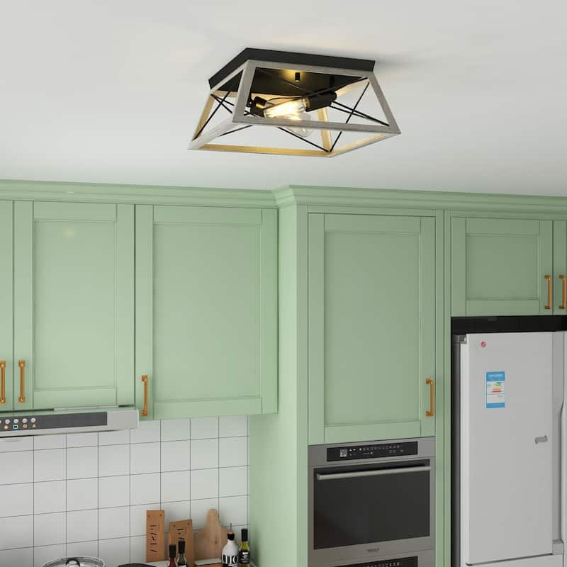 2 Light Caged Square/Rectangle Flush Mount Fixture