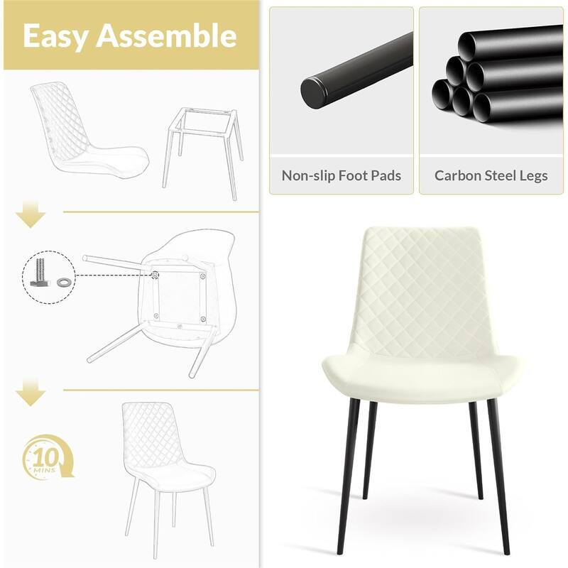 Set of 4 White PU Leather Dining Chairs