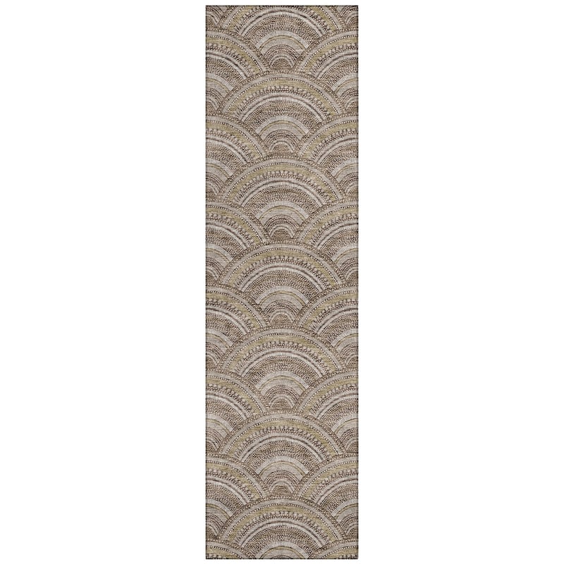 Machine Washable Indoor/ Outdoor Modern Mosaic Chantille Rug