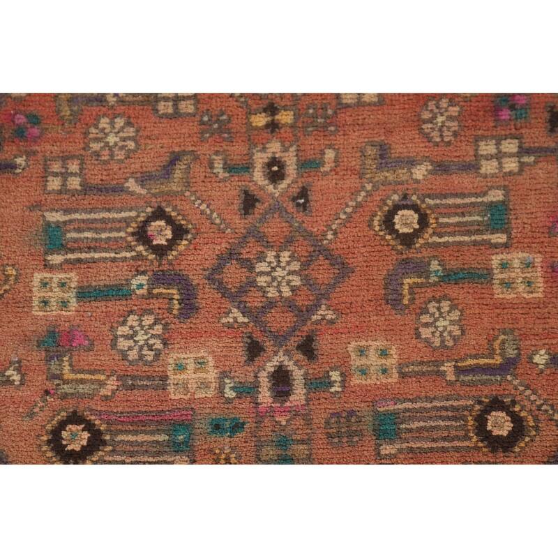 Geometric Zanjan Persian Vintage Runner Rug Handmade Wool Carpet - 3'7"x 9'10"