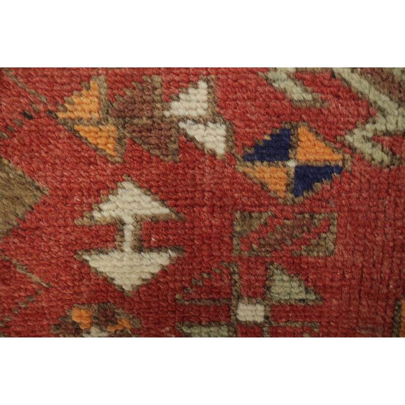Hand Knotted Oriental 100% Wool Carpet Traditional Tribal Oranges & Rust Heriz Runner Rug - 12' 5'' X 3' 4''