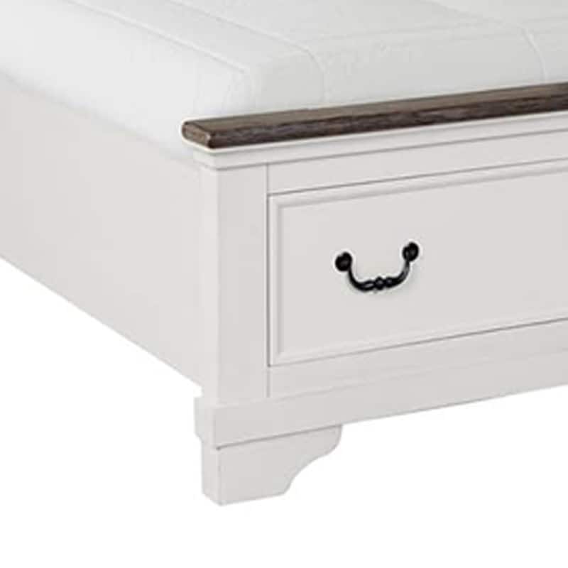 Hamps King Size Bed, 2 Drawers, White and Dark Brown Solid Wood Frame