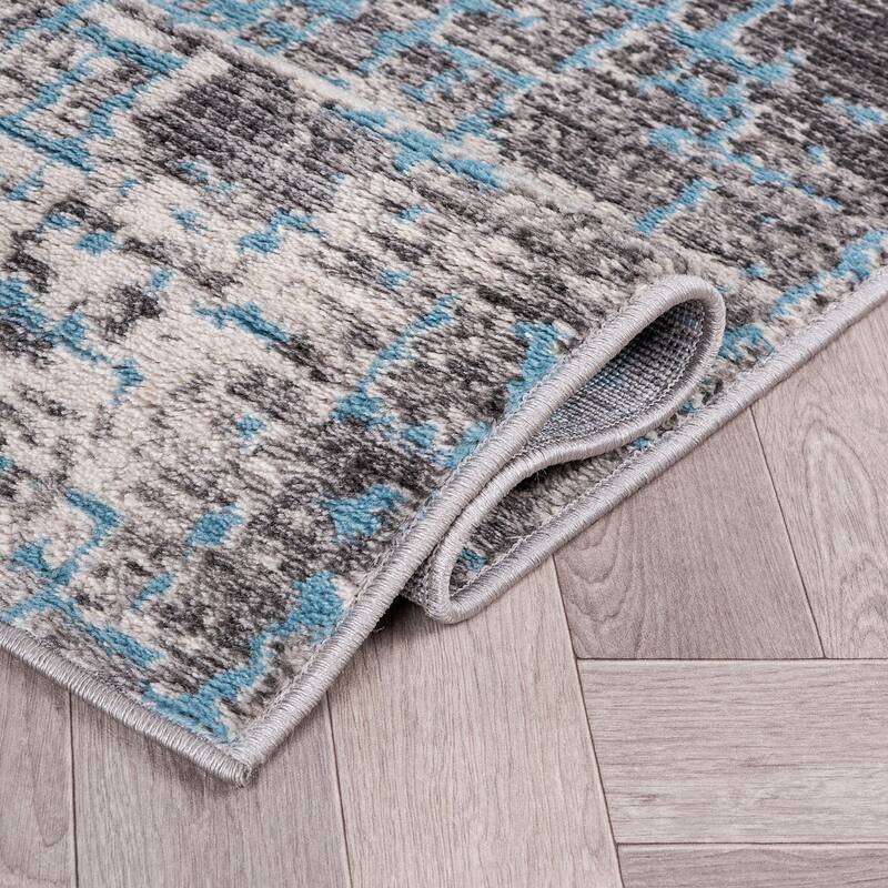 World Rug Gallery Distressed Abstract Design Blue Area Rug