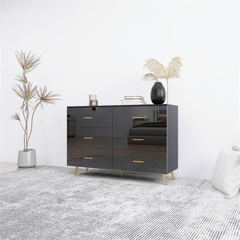 6 Drawers Chest of Drawer with Golden Handle and Golden Steel Legs