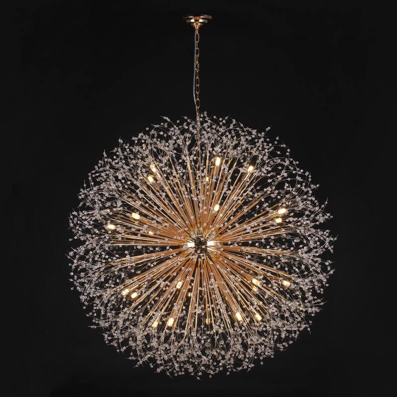 Contemporary 16/20/24/30-Light Glam Oversized Firework Crystal Sputnik Chandelier Dandelion Pendant Light, Includes Bulbs