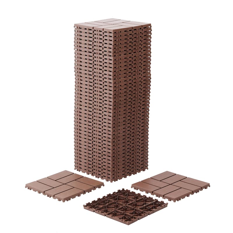 Plastic Interlocking Deck Tiles,44 Pack Patio Deck Tiles,12"x12" Square Waterproof Outdoor All Weather Use, Patio Decking Tiles