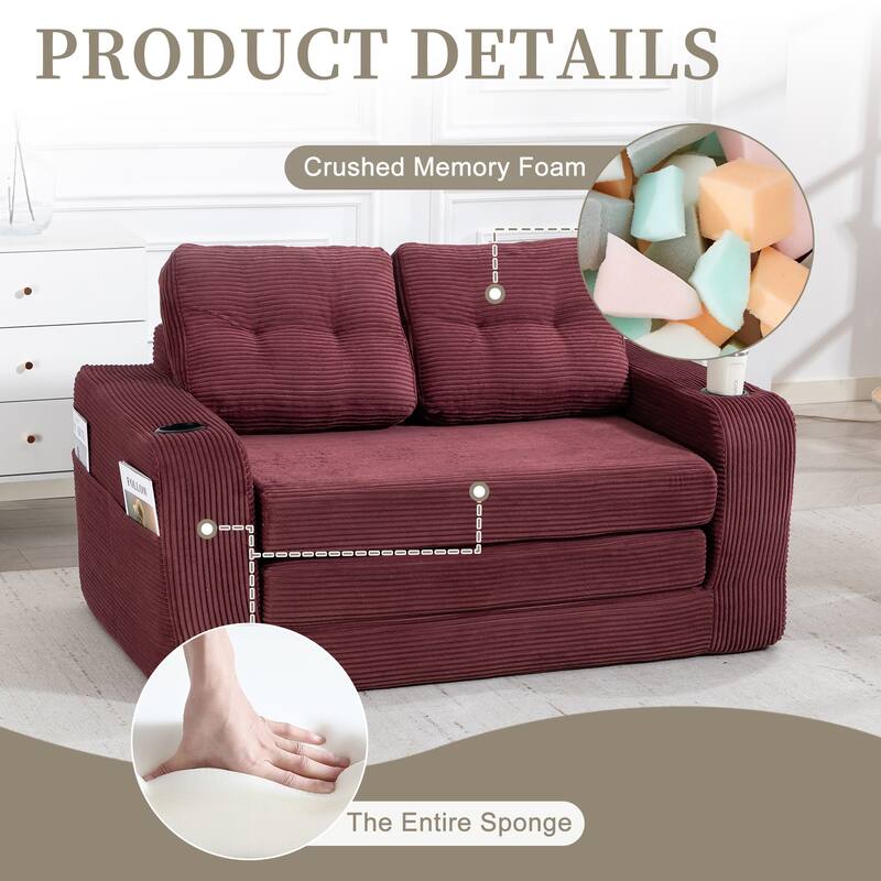 Convertible Sofa Bed, Expandable double Sofa Bed, 2 in 1 Convertible Sofa Bed, Fold Out Floor Couch with Pillows