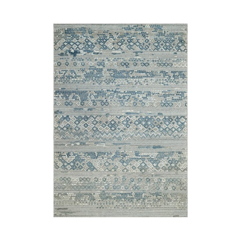 Hand Knotted Textured Gray,Blue Tibetan Wool Modern Oriental Area Rug - 6' x 8' 11''