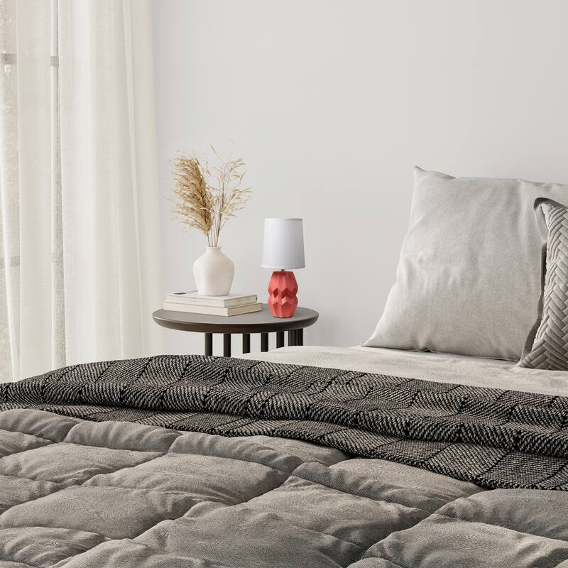 Geometric Ceramic Table Lamp with White Drum Shade - 19.5" - Orange